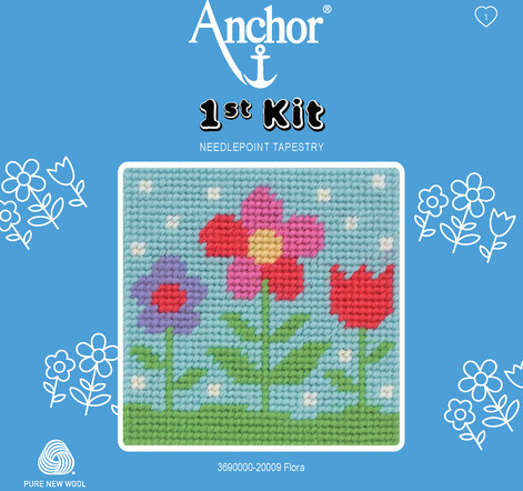 Virágok Gobelin Hímzőkészlet Gyerekeknek és Kezdőknek - Anchor 1st Kit 10x10 cm