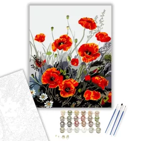 Pipacs Virágok - számfestő készlet - Számfestő.hu - 40×50cm - keret nélkül