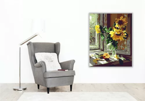 Napraforgó Vázában - számfestő készlet - Számfestő.hu - 60×70cm - keretre feszítve
