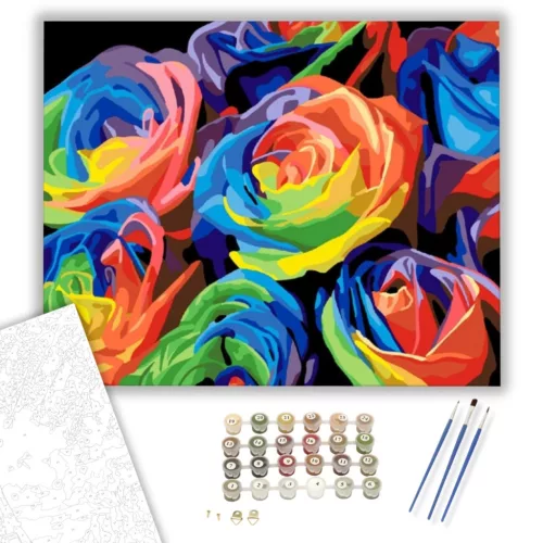 Színes Rózsák - számfestő készlet - Számfestő.hu - 60×70cm - keretre feszítve