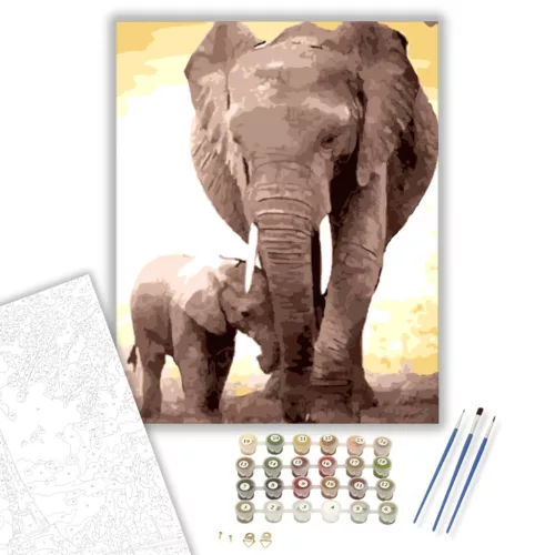 Elefántok - számfestő készlet - Számfestő.hu - 40×50cm - keretre feszítve