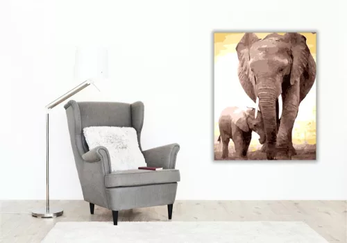 Elefántok - számfestő készlet - Számfestő.hu - 60×70cm - keret nélkül