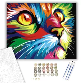 Színes Macska - számfestő készlet - Számfestő.hu - 40×50cm - keret nélkül