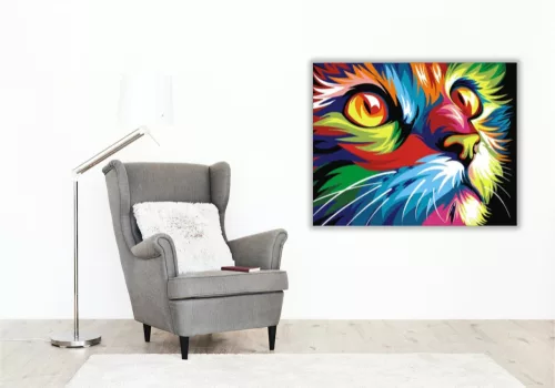 Színes Macska - számfestő készlet - Számfestő.hu - 50×60cm - keret nélkül