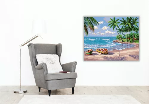 Csónakok a Parton - számfestő készlet - Számfestő.hu - 80×100cm - keretre feszítve