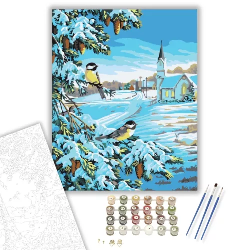 Téli Madarak - számfestő készlet - Számfestő.hu - 80×100cm - keret nélkül