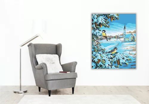 Téli Madarak - számfestő készlet - Számfestő.hu - 40×50cm - keretre feszítve
