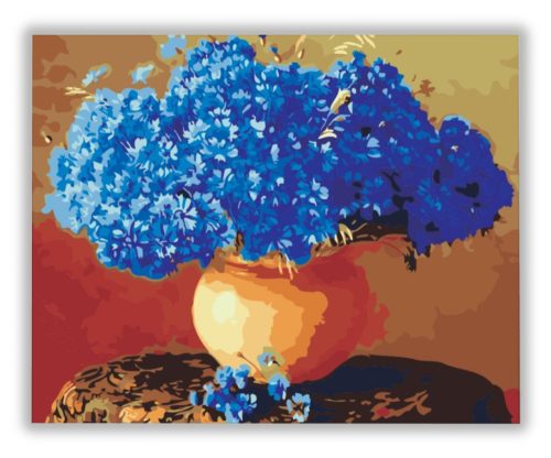 Kék Virágok a Vázában - számfestő készlet