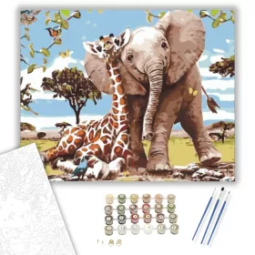Zsiráf és Elefánt - számfestő készlet - Számfestő.hu - 40×50cm - keret nélkül