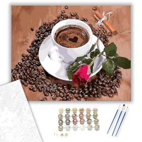 Rózsa és Kávé - számfestő készlet - Számfestő.hu - 40×50cm - keret nélkül