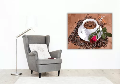 Rózsa és Kávé - számfestő készlet - Számfestő.hu - 40×50cm - keretre feszítve