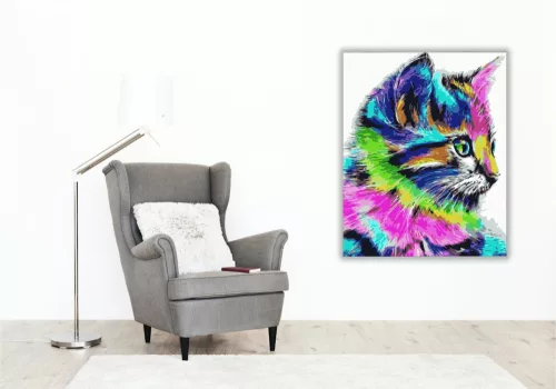 Színes Cica - számfestő készlet - Számfestő.hu - 60×70cm - keretre feszítve