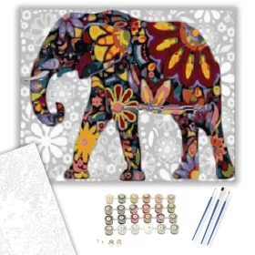 Virágból Készült Elefánt - számfestő készlet - Számfestő.hu - 40×50cm - keret nélkül