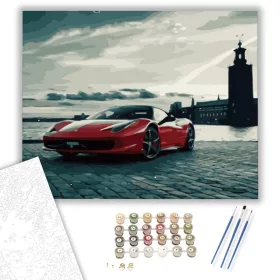 Piros Sportkocsi - számfestő készlet - Számfestő.hu - 40×50cm - keret nélkül