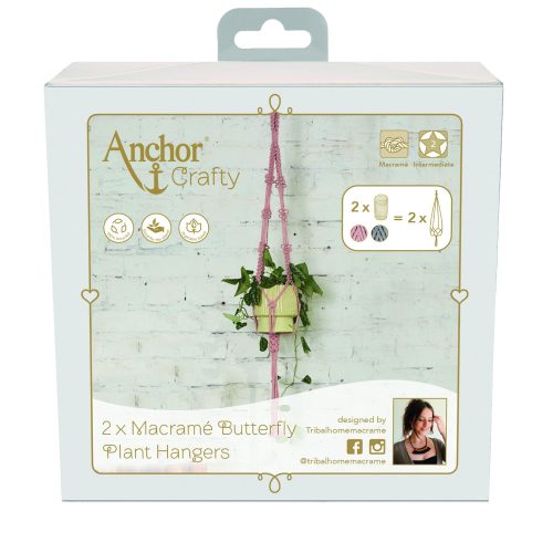Virágtartó -  makramé készlet Anchor (szürke-rózsaszín)