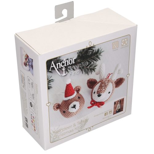Karácsonyi mackó és szarvas - Anchor Creativa Fino amigurumi horgoló készletet 8x8 cm