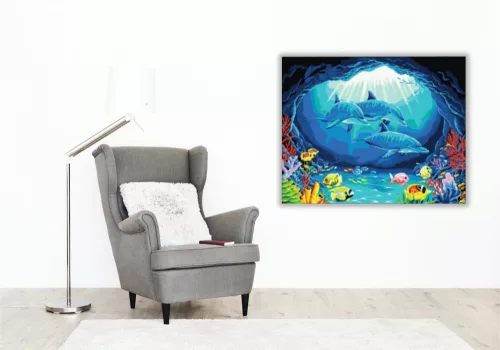 Delfinek a Barlangnál - számfestő készlet - Számfestő.hu - 50×60cm - keret nélkül