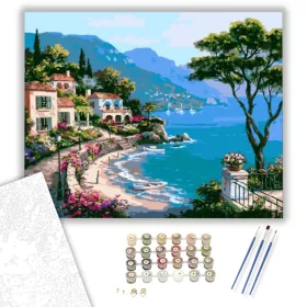 Mediterrán tengerparti falu - számfestő készlet - Számfestő.hu - 40×50cm - keret nélkül