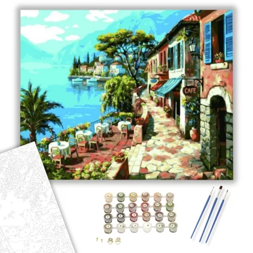 Olasz Kávézó Terasz - számfestő készlet - Számfestő.hu - 50×60cm - keretre feszítve