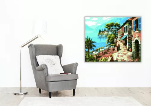 Olasz Kávézó Terasz - számfestő készlet - Számfestő.hu - 60×70cm - keretre feszítve
