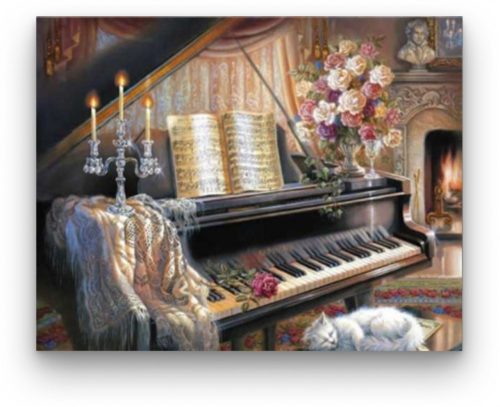Rózsás Zongora - akciós számfestő készlet (30x40cm)