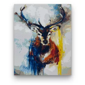   Színes absztrakt szarvas - előszínezett számfestő készlet (40x50cm)