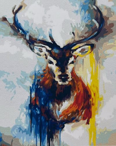Színes absztrakt szarvas - előszínezett számfestő készlet (40x50cm)