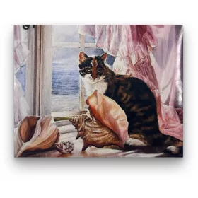   Cica kilátás - előszínezett számfestő készlet (40x50cm)