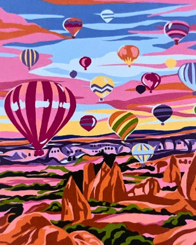Csíkos hőlégballonok - előszínezett számfestő készlet (50x65cm)