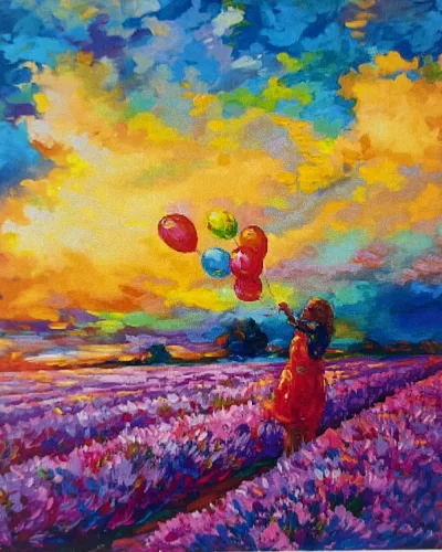 Lufikkal a levendulásban  - előszínezett számfestő készlet (50x65cm)