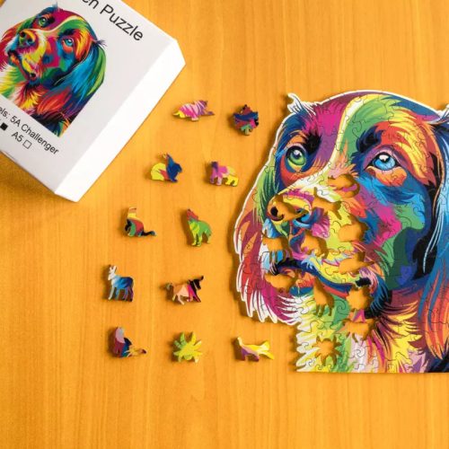 Színes kutya - egyedi mintás fa puzzle