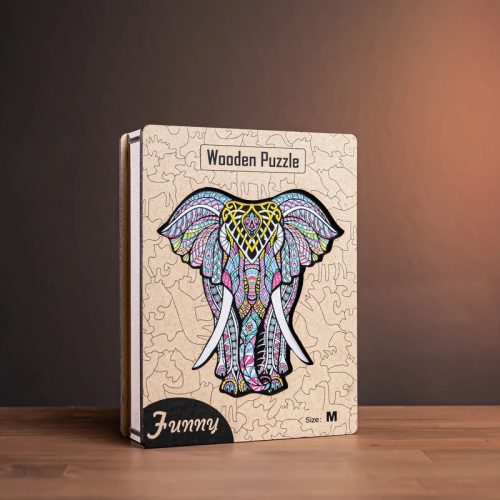 Elefánt - egyedi mintás fa puzzle díszdobozban