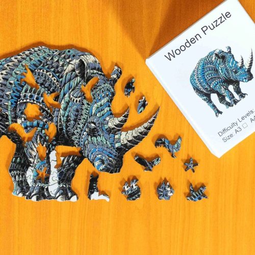 Rinocérosz - egyedi mintás fa puzzle