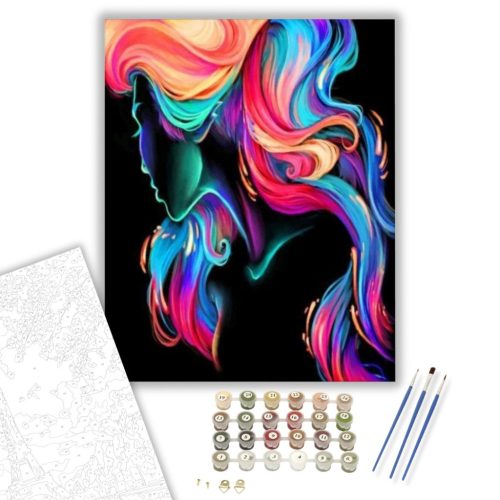 Absztrakt Szívárvány Haj - számfestő készlet - Számfestő.hu - 40×50cm - keret nélkül