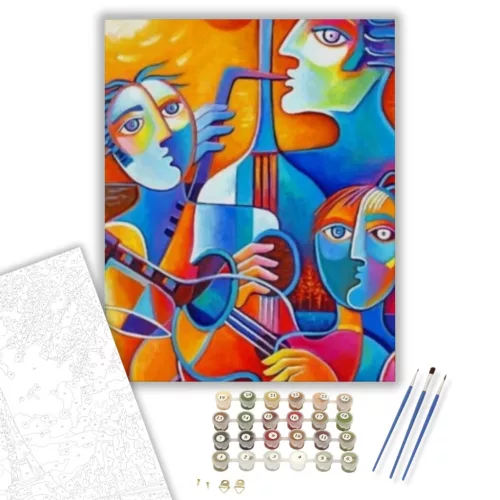 Absztrakt Zenészek - számfestő készlet - Számfestő.hu - 80×100cm - keretre feszítve