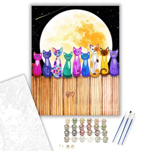 Macskák a Holdfényben - számfestő készlet - Számfestő.hu - 40×50cm - keretre feszítve