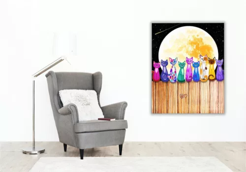 Macskák a Holdfényben - számfestő készlet - Számfestő.hu - 50×60cm - keretre feszítve