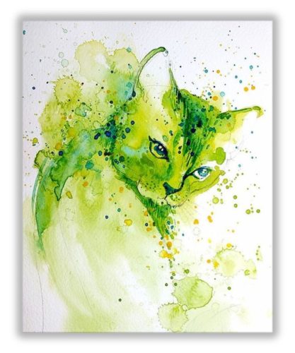 Absztrakt Zöld Macska - számfestő készlet