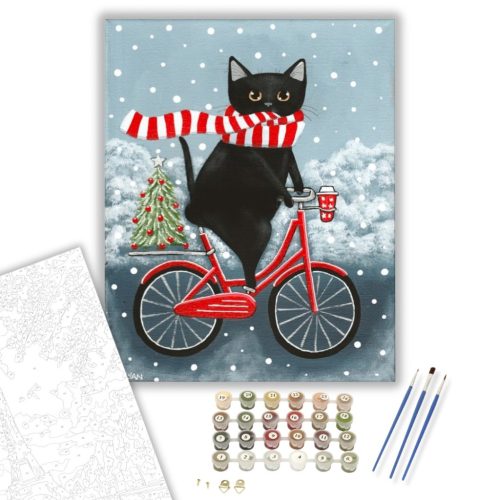 Bicikliző Macska - számfestő készlet - Számfestő.hu - 40×50cm - keret nélkül