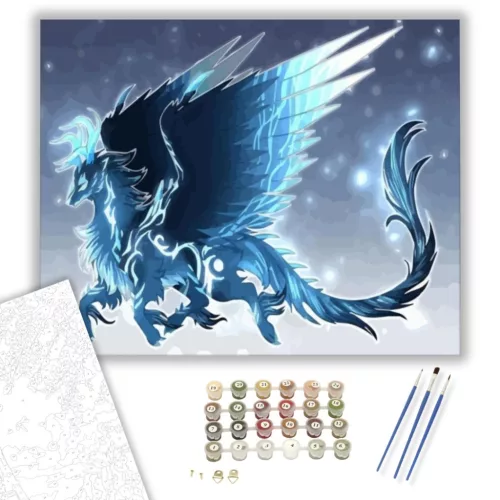 Kék sárkány - számfestő készlet - Számfestő.hu - 50×60cm - keretre feszítve