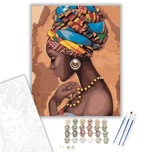 Afrikai nő - számfestő készlet - Számfestő.hu - 40×50cm - keretre feszítve