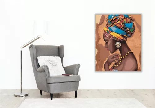 Afrikai nő - számfestő készlet - Számfestő.hu - 60×70cm - keretre feszítve