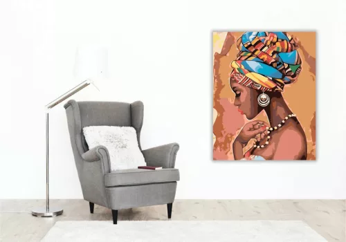 Afrikai nő - számfestő készlet - Számfestő.hu - 40×50cm - Keret nélkül