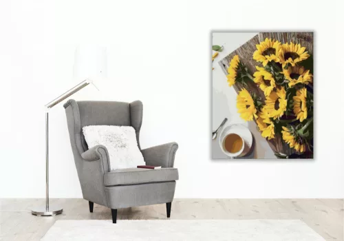 Napraforgók az asztalon - számfestő készlet - Számfestő.hu - 60×70cm - keretre feszítve