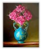 Rózsaszín virágok kék vázában - számfestő készlet