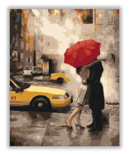 Csók a piros esernyő alatt - számfestő készlet