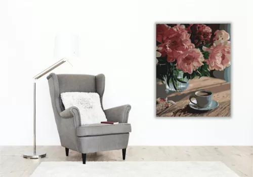 Hangulatos reggeli kávé - számfestő készlet - Számfestő.hu - 60×70cm - keret nélkül