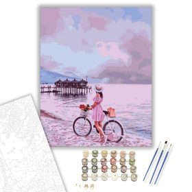 Biciklivel a parton - számfestő készlet - Számfestő.hu - 40×50cm - keret nélkül