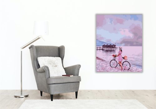 Biciklivel a parton - számfestő készlet - Számfestő.hu - 40×50cm - keret nélkül