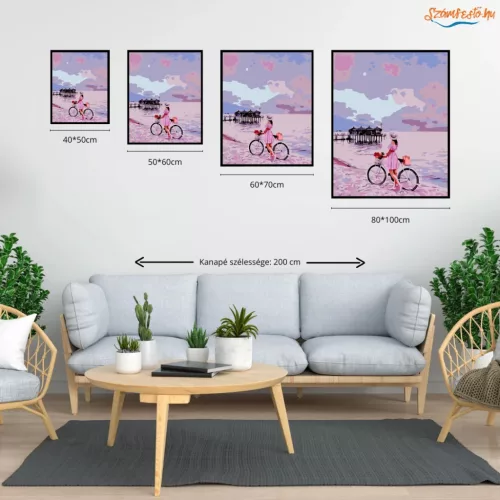 Biciklivel a parton - számfestő készlet - Számfestő.hu - 40×50cm - Keret nélkül